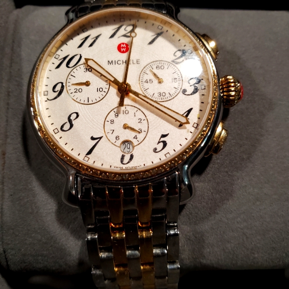 Michele CSX diamond bezel two tone 264 MWW24A000007 minor wear. All paper work.